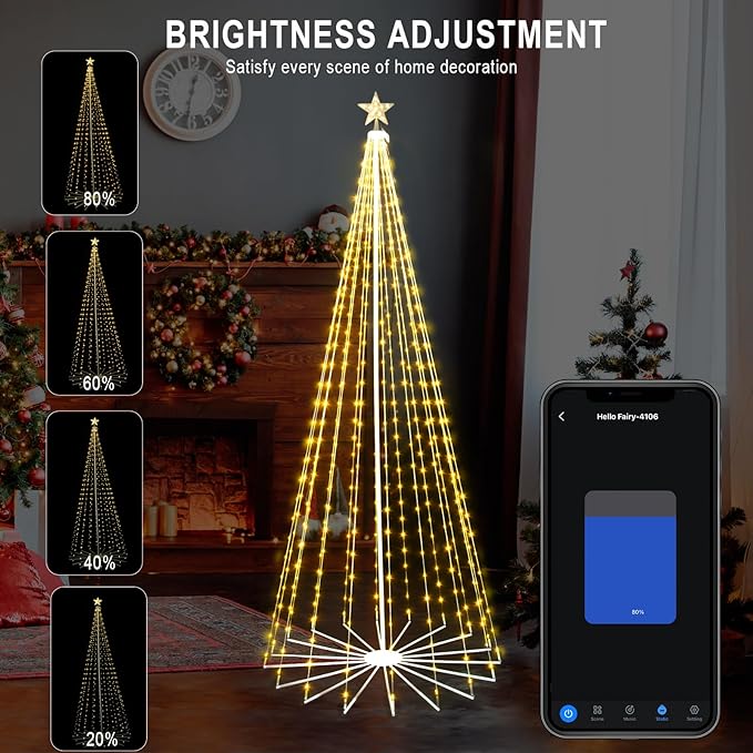 6FT 252LEDS Outdoor Christmas Tree Lights, Smart Cone Tall Pop Up with Star, Timer, Waterproof, APP & Remote, Music Sync, Multicolor/WarmWhite, Outside Xmas Yard Porch Decor