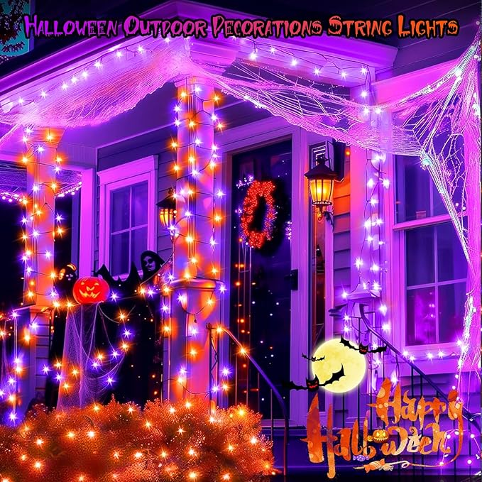66FT 200 LED Halloween String Lights, Twinkle Lights with 8 Modes and Timer, Outdoor Waterproof Halloween Tree Lights for Room Bedroom Wedding Party Holiday Decorations, Purple and Orange