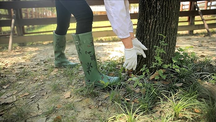 Rongee Rain Boots for Women Waterproof Garden Outdoor Mud Boots Printed with Adjustable Buckle