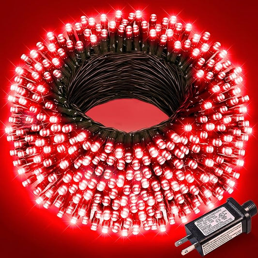 100FT 300 LED Christmas Lights Outdoor, Plug in Christmas Tree Lights with 8 Modes Waterproof, Plug in Green Wire String Twinkle Lights for Indoor Patio Wedding Party Decorations, Red