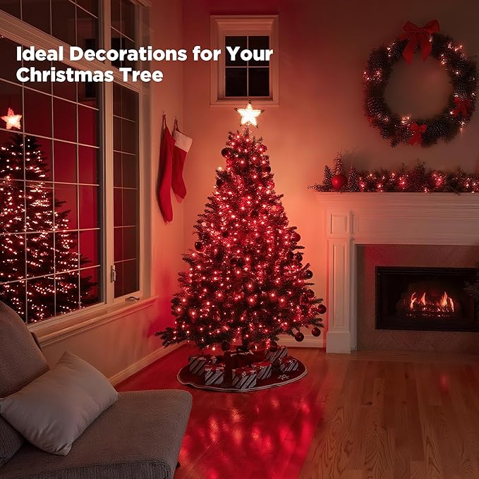 WBao Christmas Lights Indoor Outdoor 300LED 108ft, Super Bright LED Christmas String Lights with UL Certified, 8 Light Modes, Timer, Connectable & Waterproof for Trees, Patio, Xmas Party Decor, Red