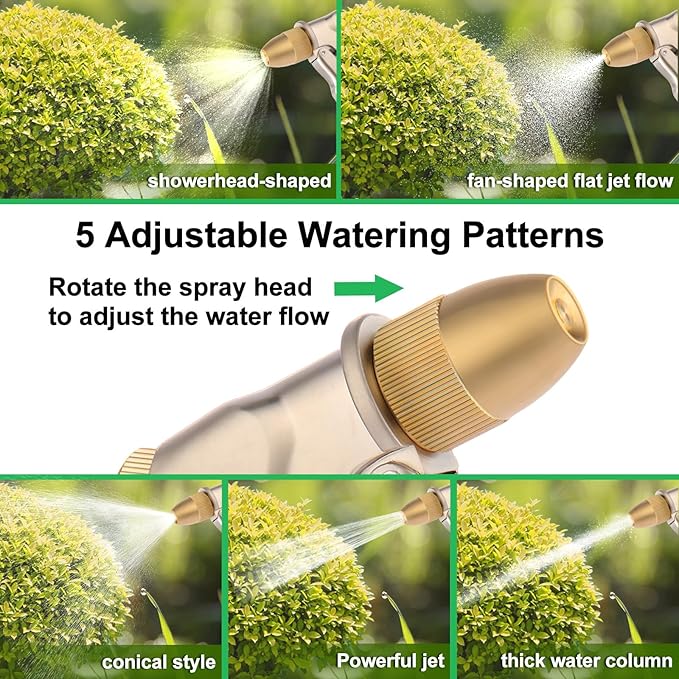 garden nozzle, high-pressure and heavy-duty metal nozzle, with 5 adjustable spray modes, high-pressure handheld sprayer, suitable for watering plants, cleaning houses, cars, and pets(1pcs)