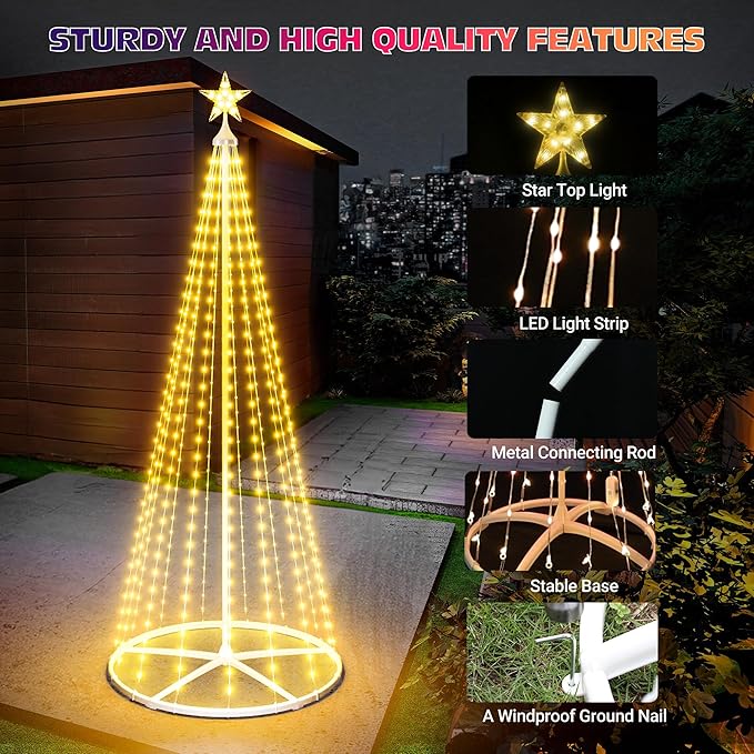 6FT Smart Cone Christmas Tree, Multicolor Prelit Outdoor Christmas Tree Lights, Music Sync, App & Remote Control, LED Light Show Tree for Indoor Outdoor Decorations