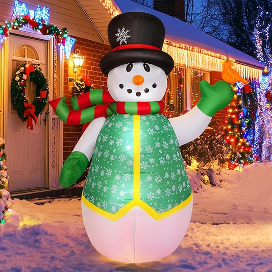 VIVOHOME 6FT Christmas Inflatable Outdoor Decoration, Snowman in Vest, Navidad Blow Up Yard Decor with Built-in LED Light for Lawn, Garden, Party