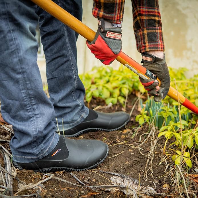 HISEA Unisex Waterproof Garden Shoes, Men's Rubber Rain Boots Women's Ankle Rain Shoes Neoprene Camp Booties Outdoor Slip-On Footwear for Gardening, Farming, Camping, Car Wash, Lawn Care and Yard Work