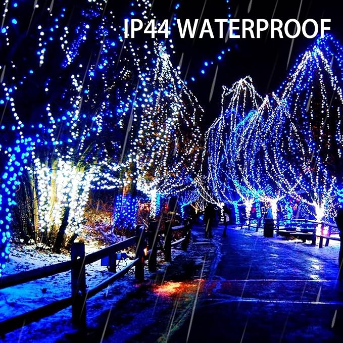 Dazzle Bright 300 LED Christmas String Lights, 100 FT Connectable Waterproof String Lights Green Wire with 8 Modes, Xmas Vintage Decorations for Indoor Outdoor Party Yard Garden Decor (Blue)