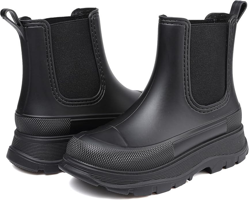 Women's Short Rain Boots Waterproof Slip On Ankle Chelsea Booties