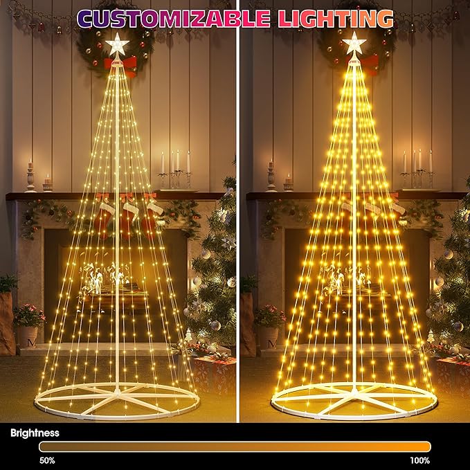 7.5FT Smart Cone Christmas Tree, Multicolor Prelit Outdoor Christmas Tree Lights with Star, Music Sync, App & Remote Control, LED Light Show Tree for Indoor Outdoor Decorations