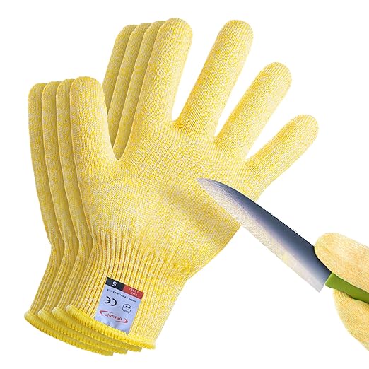 Cutting Gloves, 2 Pairs of Cut Resistant Gloves Food Grade, Cut Resistant Gloves for Kitchen, Oyster Shucking, Fish Fillet Processing, Carving Wood and Gardening(Small-Yellow)