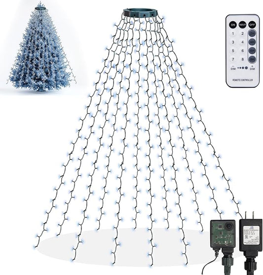 Dazzle Bright Christmas Tree Lights, 448 LED Waterfall Tree Topper Lights with Remote & 8 Lighting Modes, 8.2FT X 16 Lines Christmas Lights for Indoor Outdoor Yard Party Xmas Decoration (White)