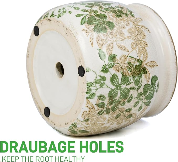 Vintage Ceramic Ice Crack Flower Pot with Drainage Holes, Country Rustic Planters for Indoor and Outdoor,Tuscan Decor,Home,Living Room, Garden Decor, Gardening Gift (Classic)