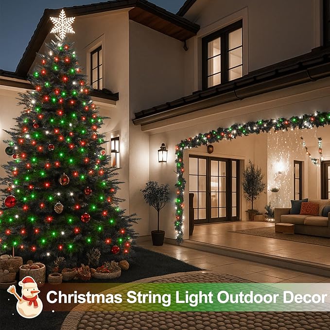Extra-Long 144FT Solar String Lights for Outside, 2 Pack 400LED Solar Christmas Lights Outdoor, Waterproof Copper Wire with 8 Modes Twinkle Fairy Lights for Tree Party Xmas Decor (Red White and Green)
