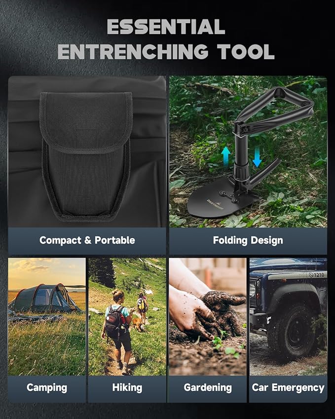 DARTMOOR Mini Folding Shovel High Carbon Steel, Portable Lightweight Outdoor Tactical Survival Foldable Mini Shovel, Entrenching Tool, Camping, Hiking, Digging, Backpacking, Car Emergency