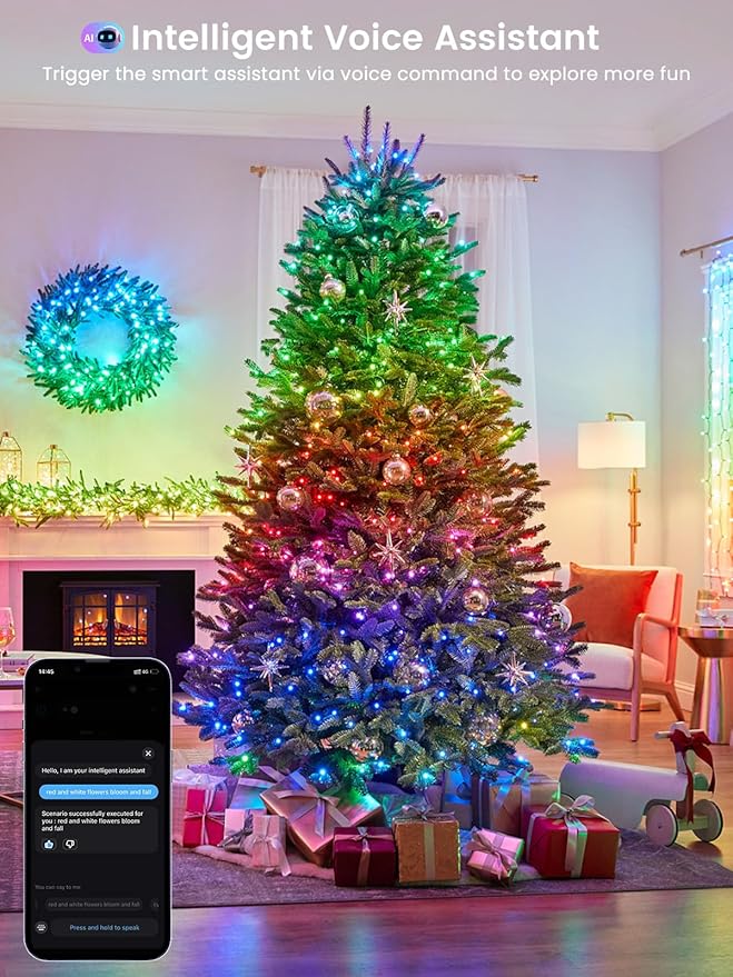 Smart Color Changing Christmas Lights with Remote & APP, 208FT 600 LED RGB Dimmable Christmas String Lights, Waterproof Fairy Twinkle Light for Indoor Outdoor Xmas Tree Wedding Halloween Decorations