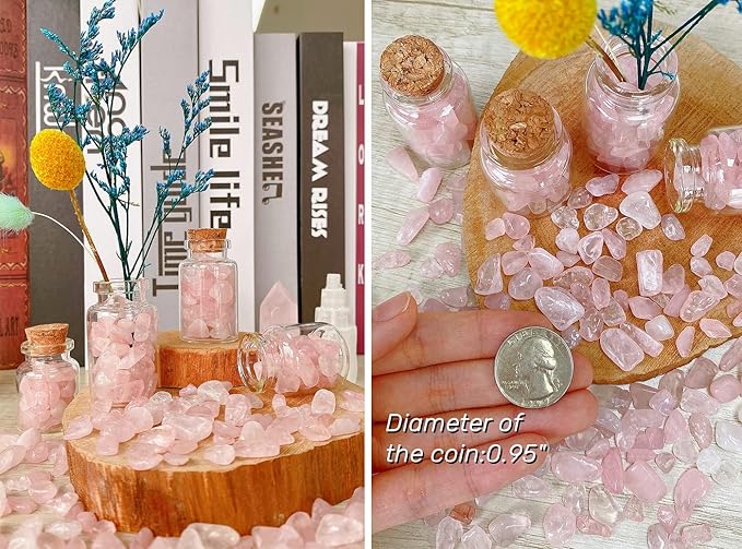 Rose Quartz Crystal Gravel Polished Chips Crushed Stones Healing Bulk Natural Tumbled Rocks Gem Home Decoration Small Pebbles for mini Aquarium Tank Plants Landscape Vase Filler Bottom Ornament 0.55lb