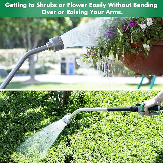 RESTMO Long Watering Wand, 24 Inches Gentle Soft Full Shower Sprayer Wand with Flow Control, Heavy Duty Metal Hose Wand for Hanging Baskets, Shrubs, Plants, Flowers, Garden and Lawn