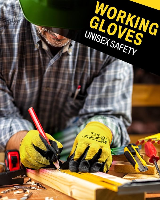 72 Pairs Gardening Work Gloves Bulk for Men Women, Rubber Coated Garden Multipack Safety Construction Glove