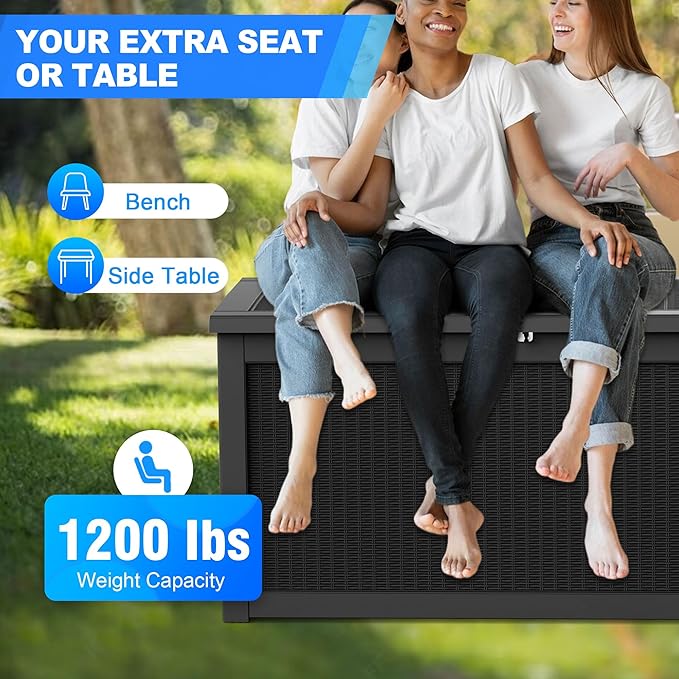 260 GallonOutdoor Storage Box,Resin Deck Boxes Waterproof, IndoorOutdoor Bin for Package Delivery, Patio Cushions, Gardening Tools, Lockable, UV Resistant