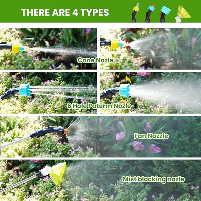 Battery Powered Sprayer 2 Gallon, Electric Sprayer with Retractable Wand & 4 Mist Nozzles & USB Rechargeable Handle, Water Spray Pump Sprayers for Planting Lawn Yard Garden