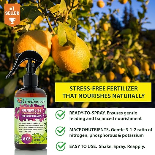 Proffesional Lemon Tree Spray Fertilizer Mist for Home Gardening | 3-1-2 Gentle Blend Mist for Healthy Leaves & Growth | Essential Nutrients for Lemon Trees - 8oz