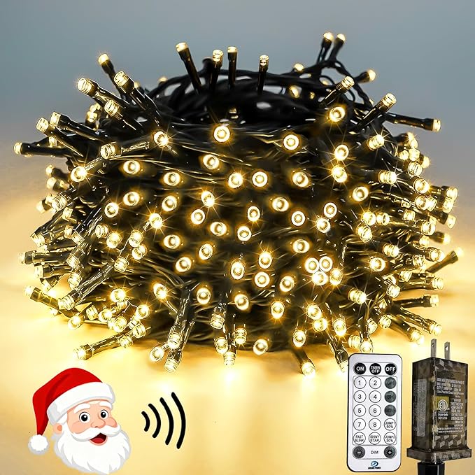 Voice Controlled Christmas Lights with Remote, 99 FT 300 LED String Lights Indoor Outdoor with 12 Modes 3 Timers, Dimmable Twinkle Light Plug in Waterproof for Xmas Tree Party Decorations, Warm White