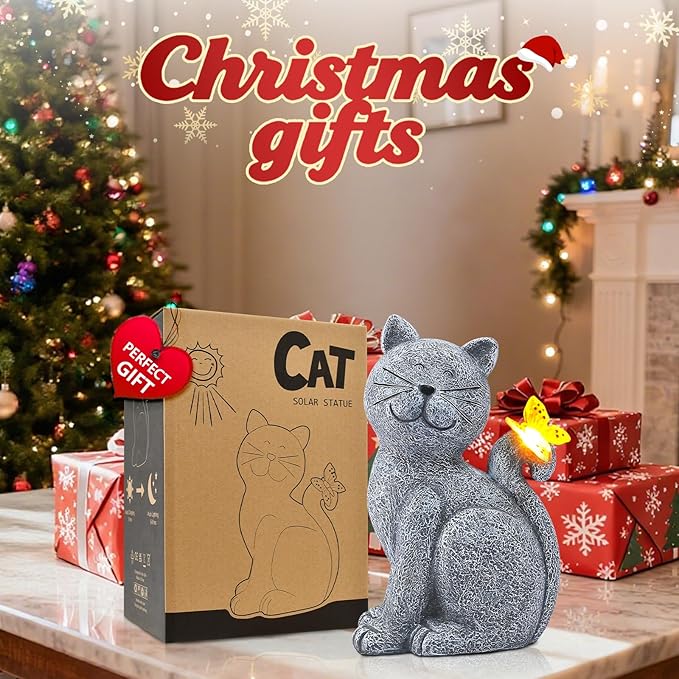 Nacome Cat Outdoor Statues for Garden: Outside Decor with Butterfly Clearance for Yard Art Lawn Ornaments Porch Patio Balcony Home House - Birthday Gifts for Grandma Mom Women