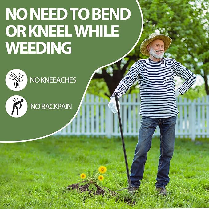 Weed Puller Tool, Heavy-Duty Weeder 3-Section Steel Stand Up Weed Puller, 46" Adjustable Handle Weeding Tool for Effortless No Bending Root Removal of Dandelions, Thistles & Crabgrass