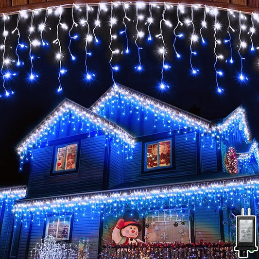 1620LED 164ft Christmas Lights, 360Drops 12 Modes Christmas String Lights Outdoor Dimmable, Waterproof Christmas Decoration Fairy Lights with Timer Memory for Party Patio Window Fence Blue & CoolWhite