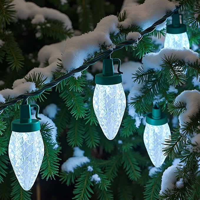 YULETIME Cool White C9 Strawberry LED Christmas Lights, 68 ft 100 Count 8" Spacing Waterproof Holiday String Light (Cool White - C9)