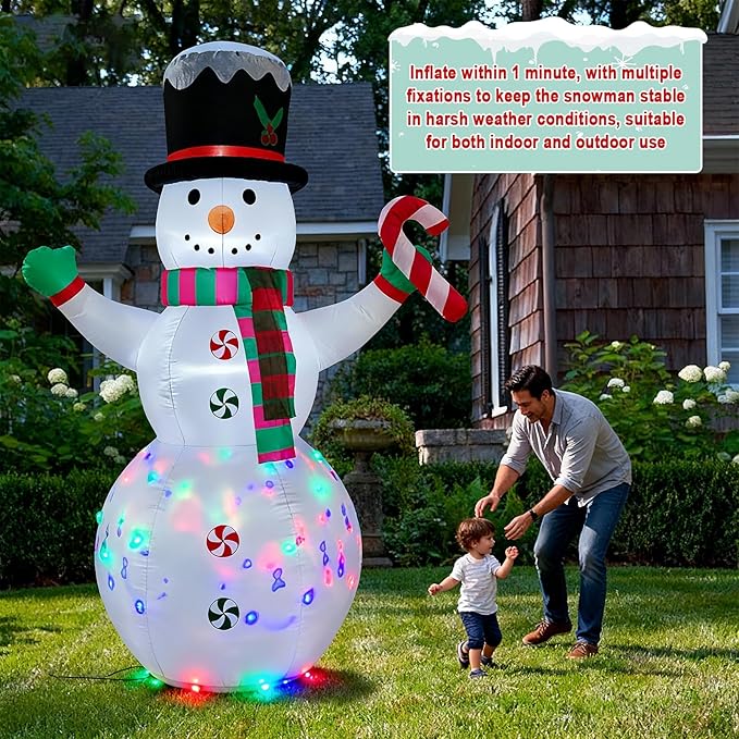 8 FT Christmas Inflatables Giant Snowman Outdoor Decorations,Giant Blow up Snowman with Black Hat,Built-in Rotating Colorful Lights for Yard, Garden, Patio, Lawn Xmas Holiday Decor