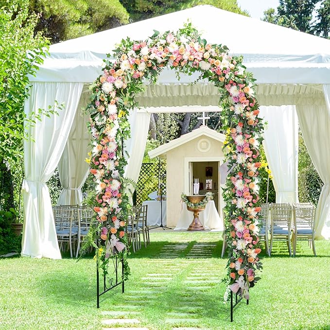Moccha Garden Arch, 7.2Ft Metal Arbor for Climbing Plants, Vines, Roses, Outdoor Pergola Trellis with Stakes, Wide Garden Archway Arbor Trellis for Lawn Wedding Bridal Party Decoration Ceremony