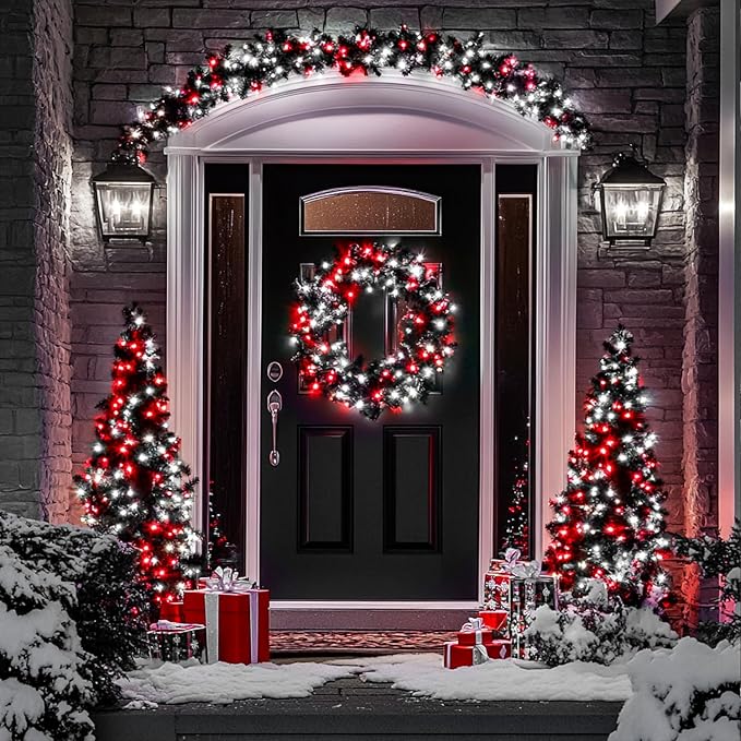 JMEXSUSS 66ft 200 LED Red and White Christmas Lights, Outdoor String Plug-in, Expandable for Tree Outside Party Home Decorations