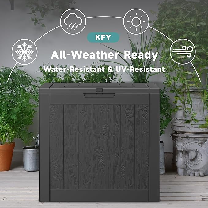 30 Gallon Waterproof Resin Deck Box, UV Resistant Outdoor Storage for Garden, Patio, Porch, Delivery,Striped Black