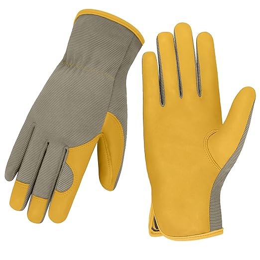 Gardening Gloves, Garden Gloves for Women and Men, Thorn Proof Working Gloves, Durable Leather Work Garden Gloves for Yard & Outdoor Work, Golden, XL