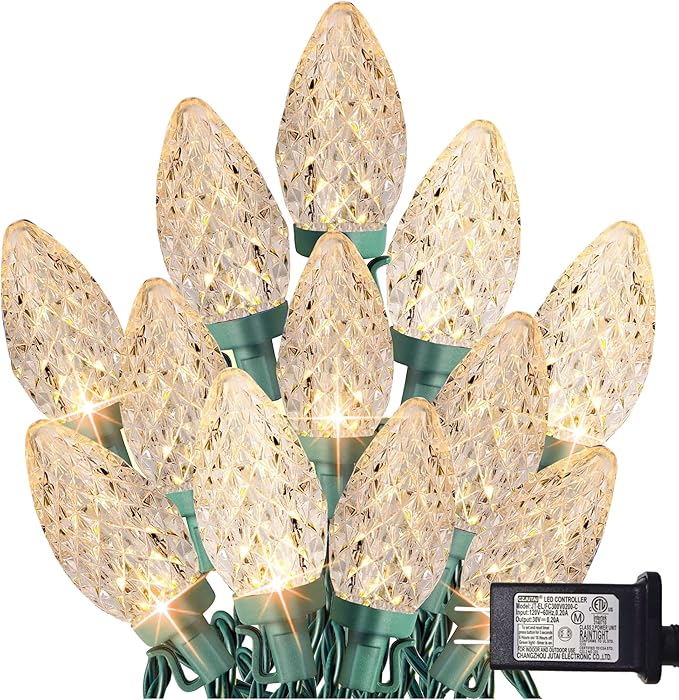 TW SHINE C9 Christmas Lights, 100 LED 66 FT Christmas String Lights Outdoor with 8 Modes Timer Waterproof Connectable for Indoor Yard Xmas Tree House Decorations (Warm White)