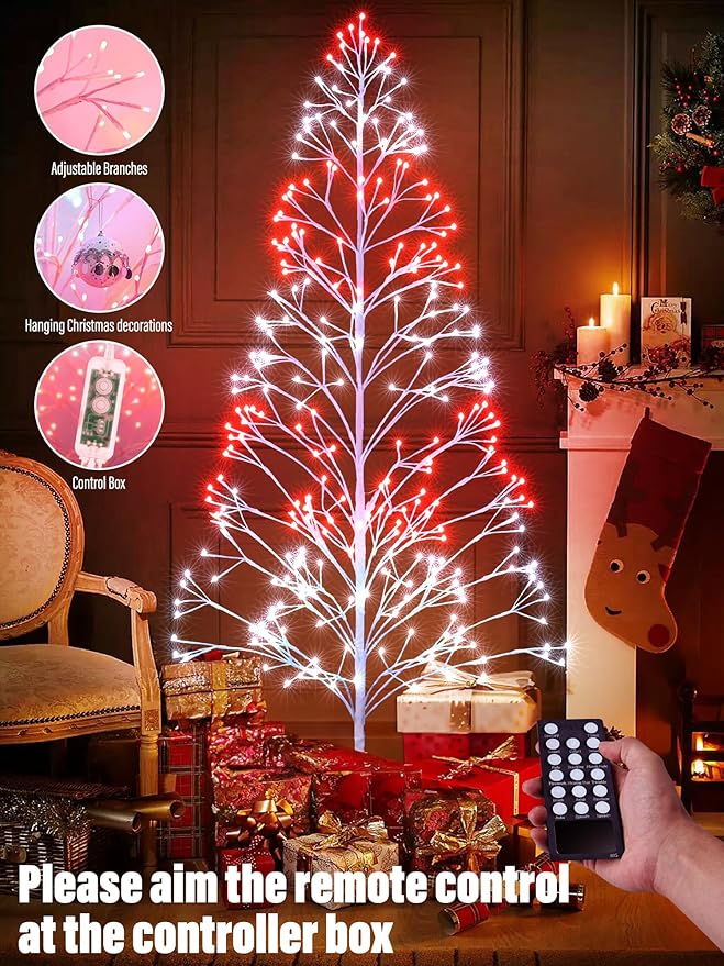 Joomer Christmas Tree Lights,7.6FT 336 LED Birch Tree with Lights Artificial Twig Light with Remote Control Timer Outdoor RGB Light for Christmas Decoration