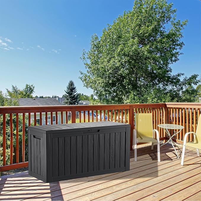 TARKARI 80 Gallon Lockable Resin Deck Box, Waterproof & UV-Resistant Outdoor Storage Box for Outdoor Cushion Storage, Garden Tools & Pool Accessories Storage, Black