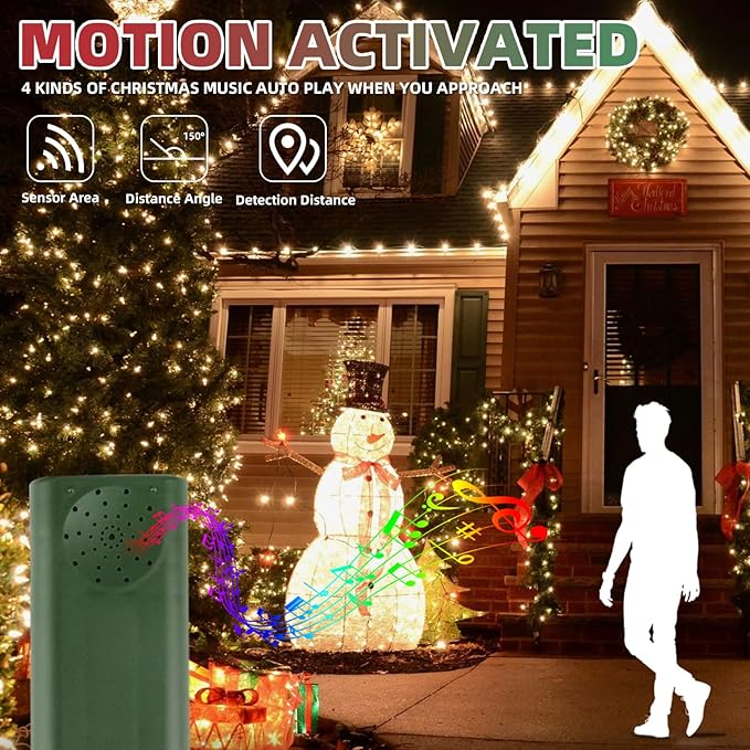 33FT 100LED String Lights,Battery Christmas Music Light Waterproof,Motion Sensor Christmas Lights with 6 Modes for Indoor Outdoor Yard Patio Garden Xmas Tree Decor