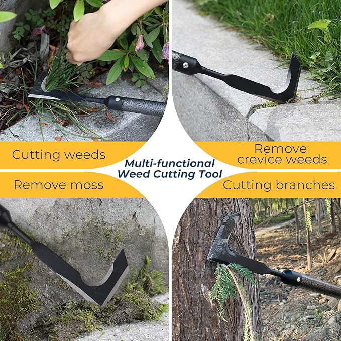 Weed Puller Tool | Adjustable Metal Handle (14.5"-43.5") (Upgraded Rustproof) | Multi-Functional Garden Hook for Pavement Gaps, Moss, Bushes | Commercial-Grade Yard Maintenance Equipment