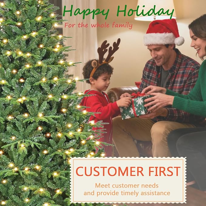 6.5ft Prelit Artificial Christmas Tree with 2368 PE PVC Tips, Premium Pre-Lit Holiday Xmas Tree with 300 UL Incandescent Lights, Metal Hinges & Foldable Base for Home Office Party, Green