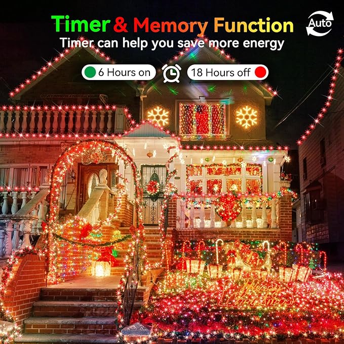 Hezbjiti 1000 LED 403 FT Christmas String Lights Outdoor, 8 Lighting Modes IP44 Waterproof Fairy Lights with Timer and Dimmable Function for Home Party Tree Decorations (Red, Clear Wire)