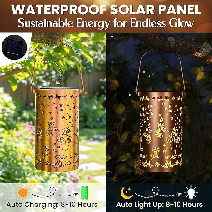 FLAGWIX Christmas Hummingbird Gifts for Women Men - Solar Lanterns Outdoor Waterproof - Garden Decor for Outside, Birthday Gifts for Mom Grandma, Decorative Lantern for Garden Yard Patio Balcony Porch