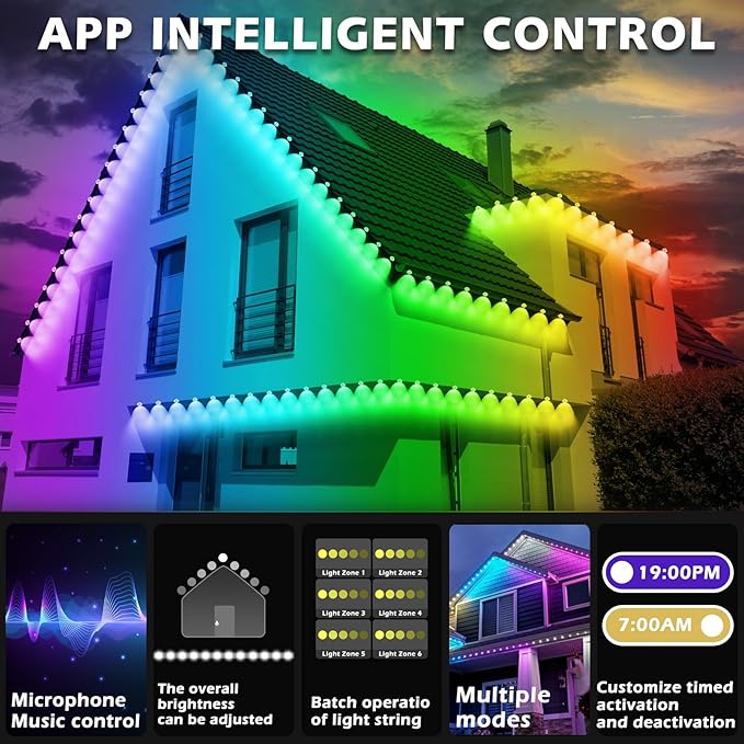 SINLEY Permanent Outdoor RGB Lights,Waterproof Smart LED Eaves Lights with App/Remote Control,for Christmas and All Holiday Decor,Daily and Accent Lighting,House Roof and Garden Lighting (100FT)