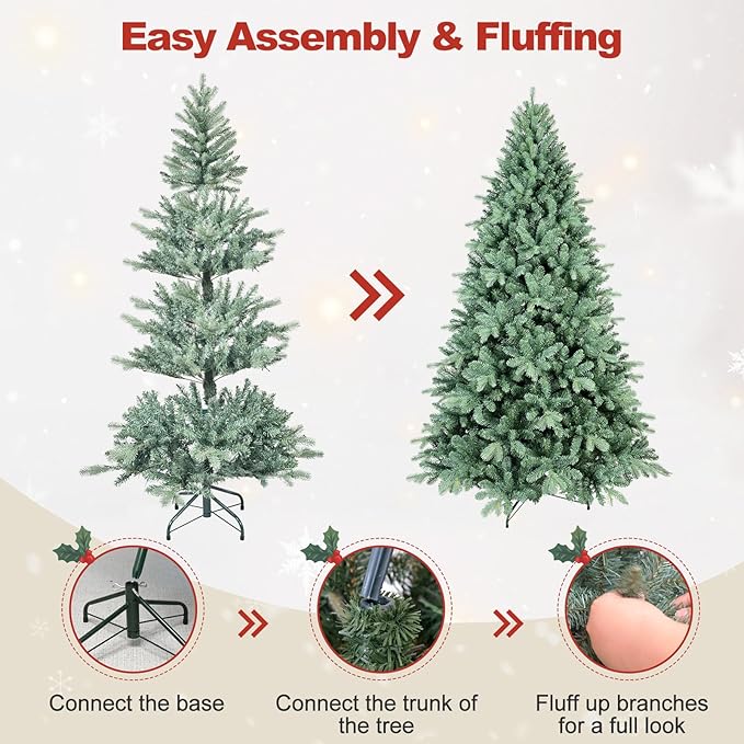 9 Ft Blue Spruce Artificial Christmas Tree, Hinged Unlit Xmas Trees with 3268 PE&PVC Mixed Branch Tips, Home Holiday School Decor with Foldable Base Easy Setup
