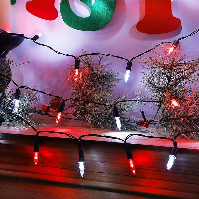 WATERGLIDE 2 Pack 50 LED Outdoor Christmas Lights, 16FT Battery Operated Mini String Lights with 8 Modes & Timer, Xmas Tree Lights Waterproof for Patio Garden Party Wedding Holiday Decor, Red & White