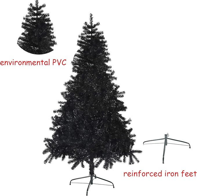 Black 8ft Artificial PVC Christmas Tree with 1500 Tips & Metal Stand Gorgeous Faux-Pine Halloween Xmas Tree Seasonal Holiday Decoration for Home,Office and Party