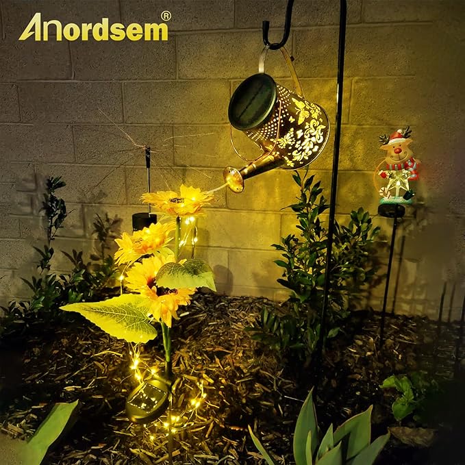 Anordsem Solar Lanterns Outdoor for Homeowners: Metal Butterfly Watering Can with Hook - Waterproof Hanging Art Decoration for Garden Patio - Gardening Birthday Gifts for Women Mom Grandma