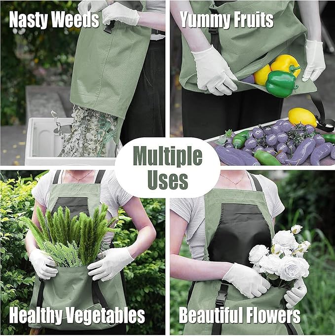 Harvesting Apron - Gardening Aprons with Pockets,with Pockets for Women & Men - Garden Apron 7 Pockets & Internal Drawstring Bag - Great Gift