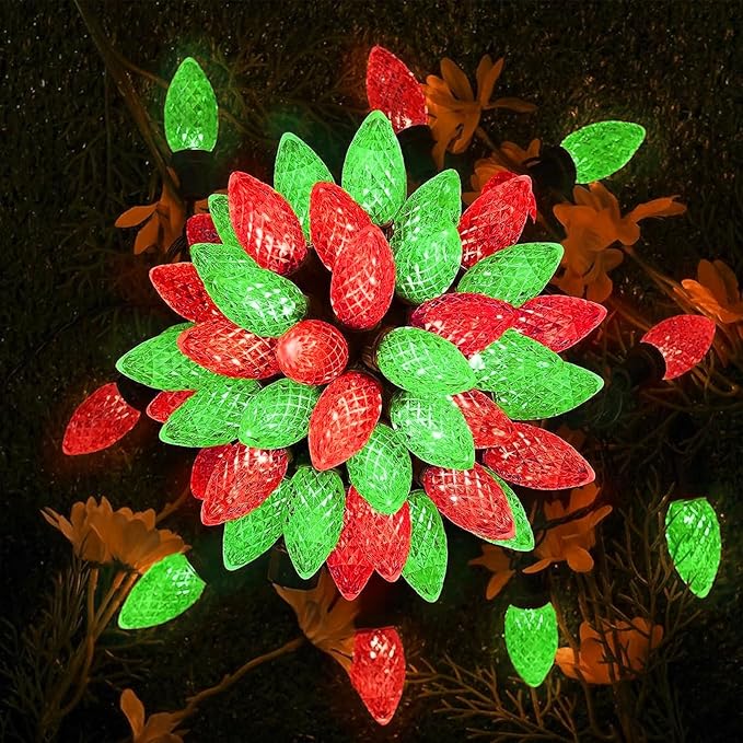 KAQ 2PK 100LED Red and Green C9 Christmas Lights Waterproof Indoor Outdoor, Extendable 98FT String Lights Plug in with 13 Lighting Modes, C9 Christmas Decorations for Party Patio, Outside Yard Decor