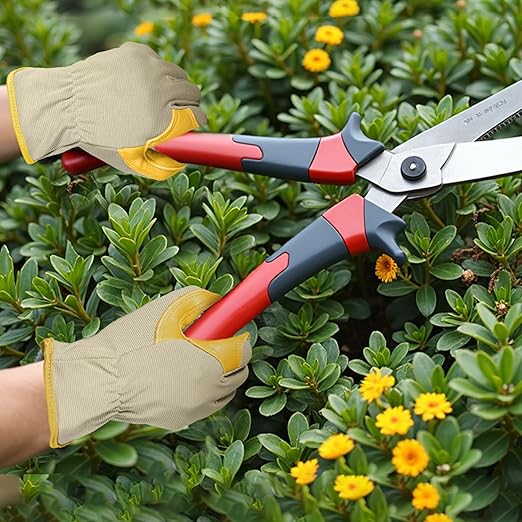 Gardening Gloves, Garden Gloves for Women and Men, Thorn Proof Working Gloves, Durable Leather Work Garden Gloves for Yard & Outdoor Work, Golden, M